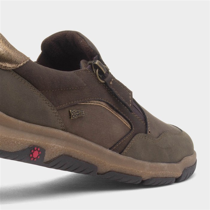 Carly Womens Khaki Casual Zip Up Flat Shoe