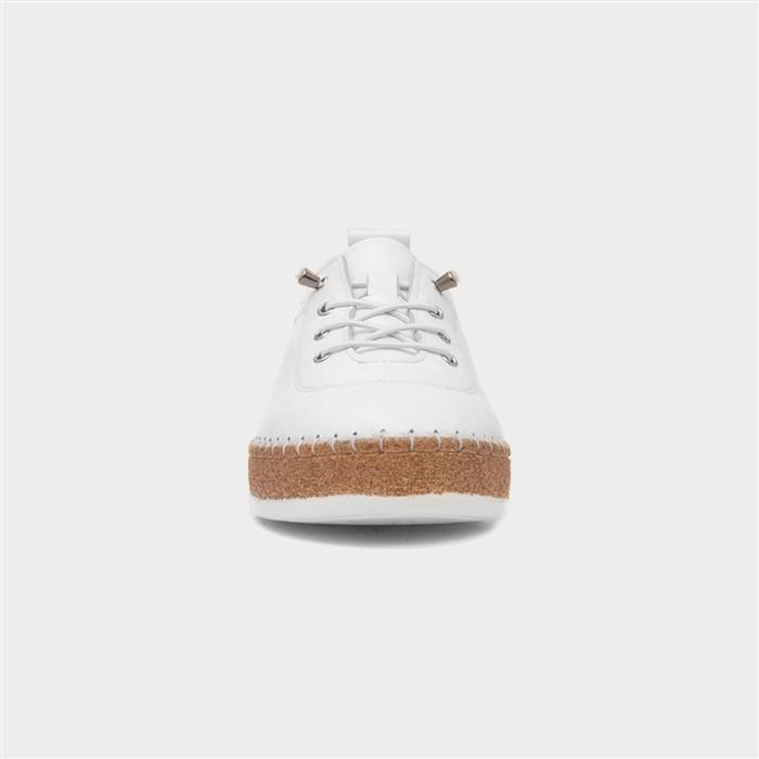Evie Womens White Casual Flat Leather Shoe