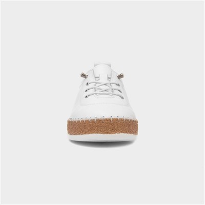 Evie Womens White Casual Flat Leather Shoe