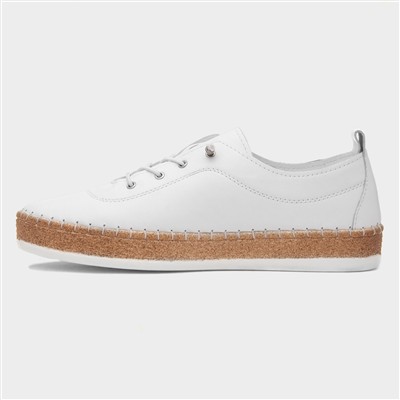 Evie Womens White Casual Flat Leather Shoe