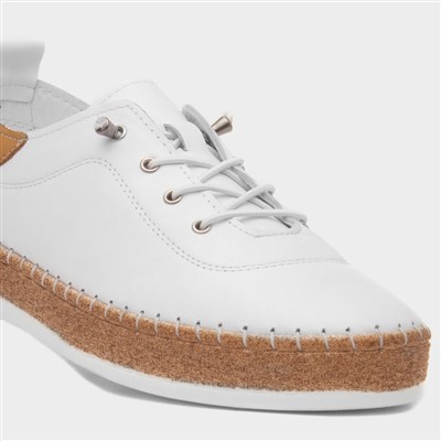 Evie Womens White Casual Flat Leather Shoe