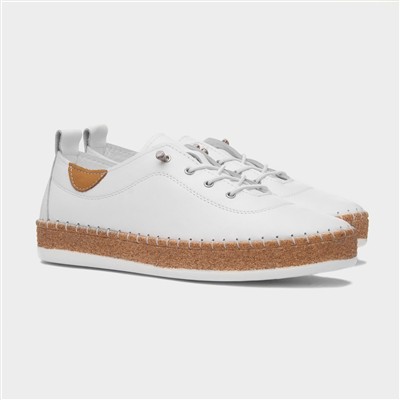 Evie Womens White Casual Flat Leather Shoe