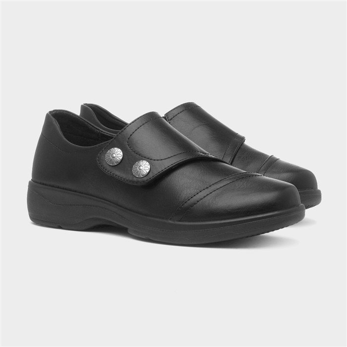 Womens Black Easy Fasten Casual Shoe