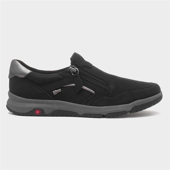 Carly Womens Black Casual Zip Up Flat Shoe