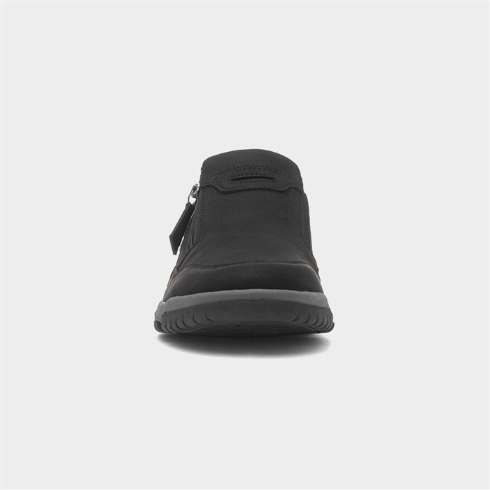 Carly Womens Black Casual Zip Up Flat Shoe