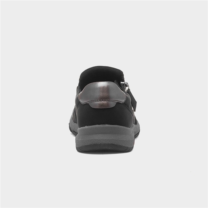Carly Womens Black Casual Zip Up Flat Shoe