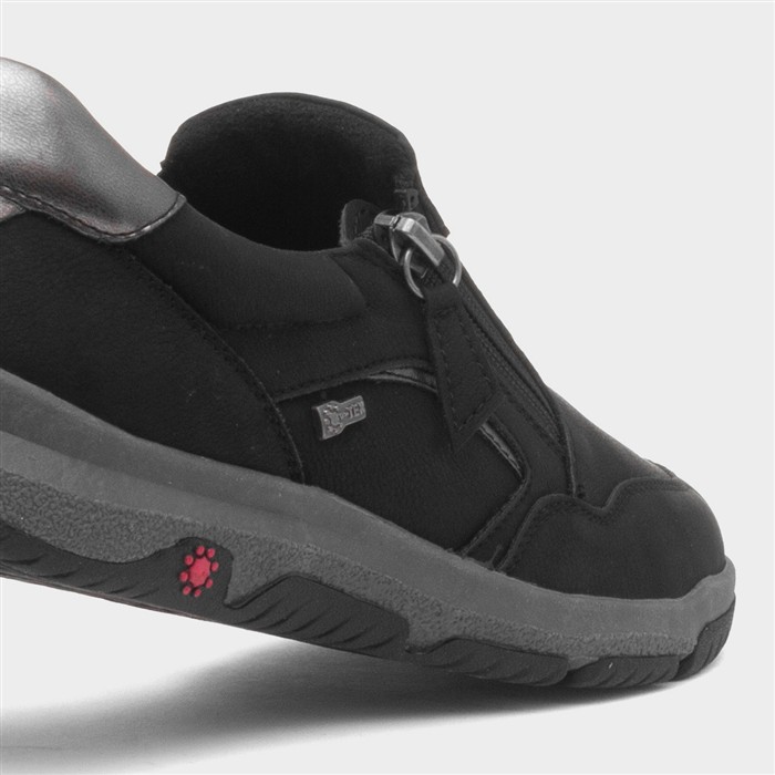 Carly Womens Black Casual Zip Up Flat Shoe