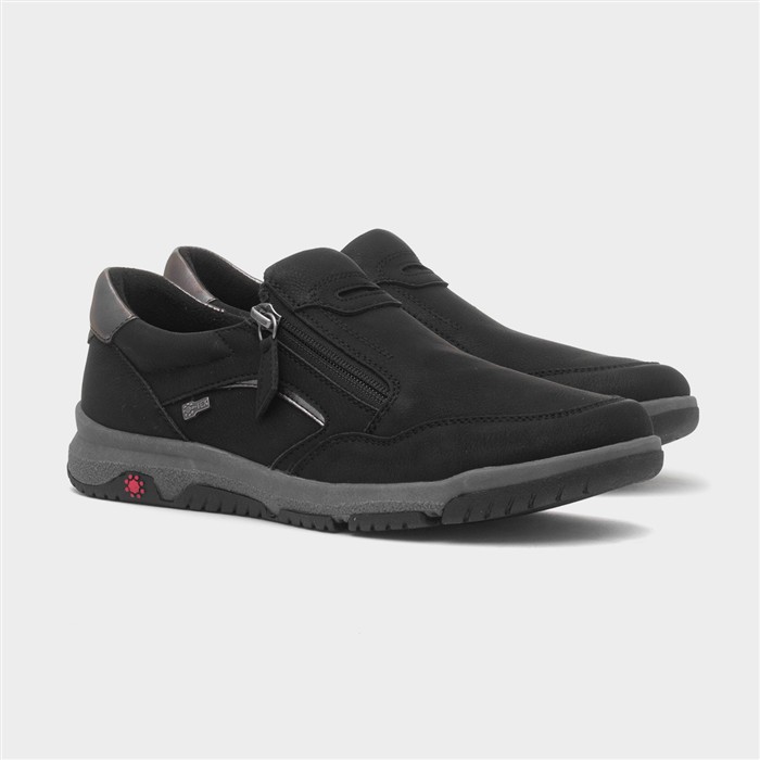 Carly Womens Black Casual Zip Up Flat Shoe