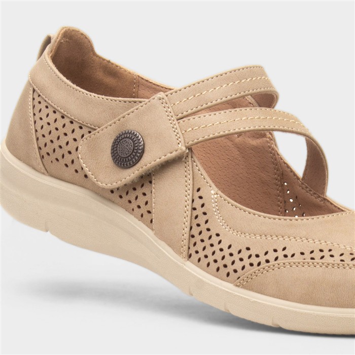 Mhari Womens Beige Easy Fasten Shoe
