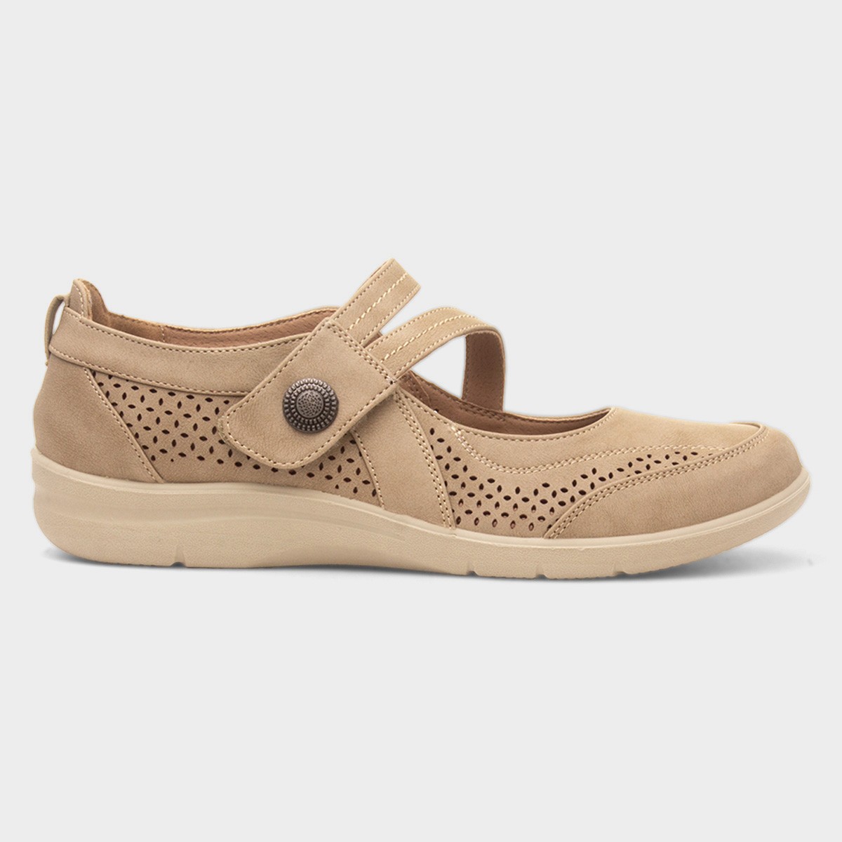 Mhari Womens Beige Easy Fasten Shoe