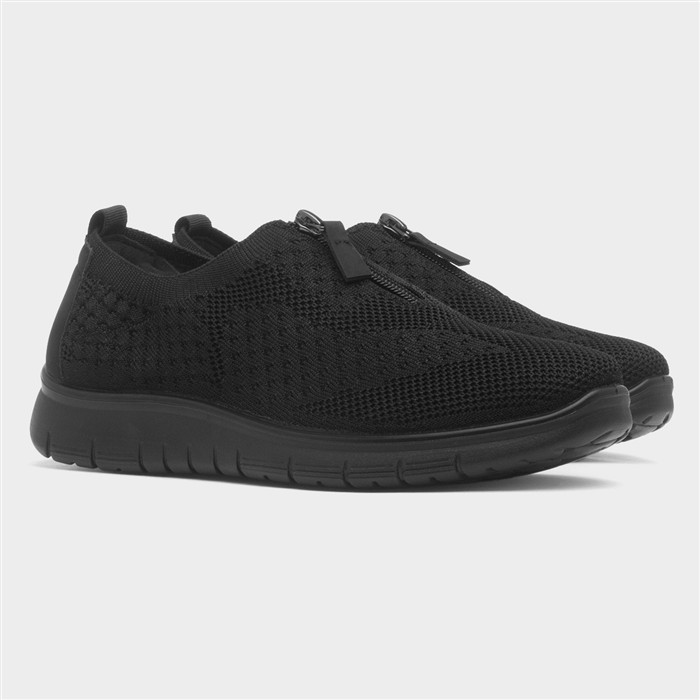 Astrid Womens Black Zip Up Knit Shoe