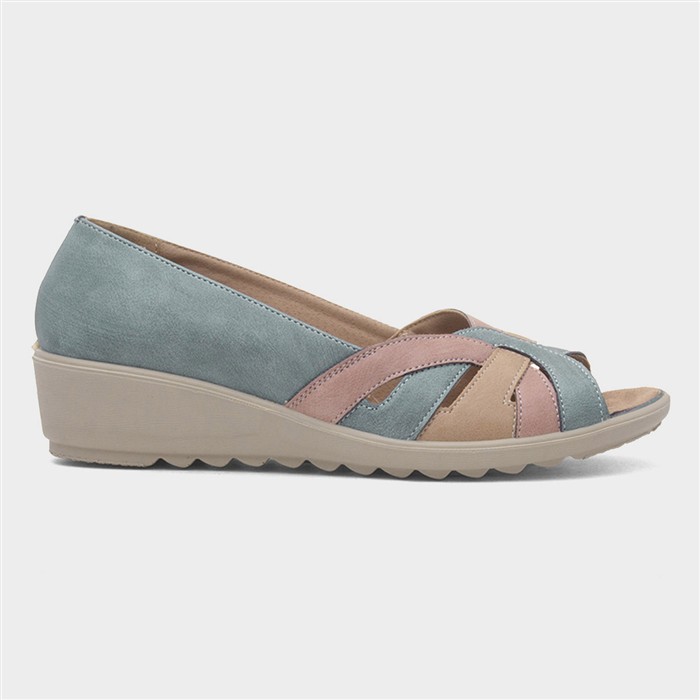 Moira Womens Blue Open Toe Wedge Shoe