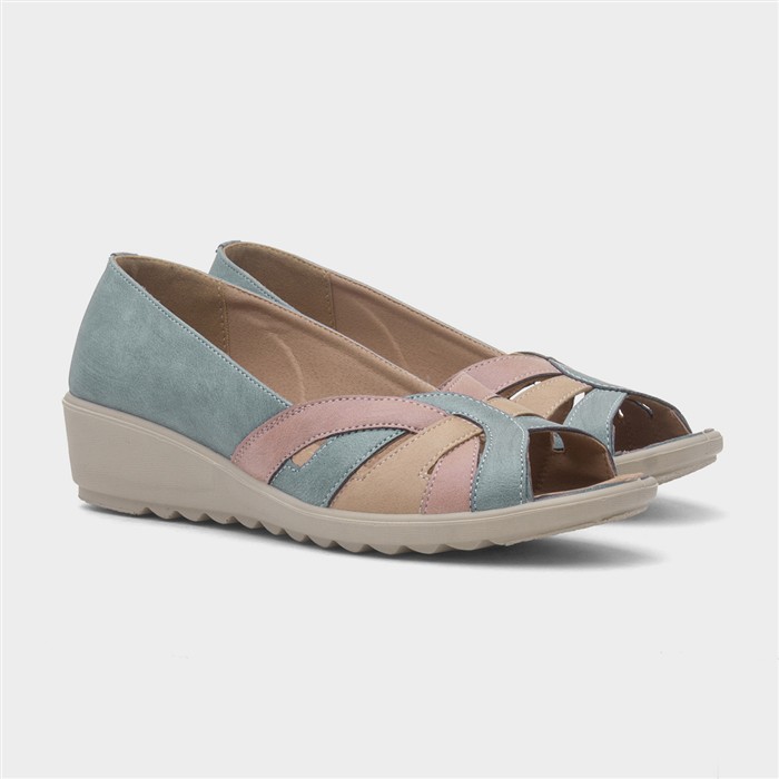 Moira Womens Blue Open Toe Wedge Shoe