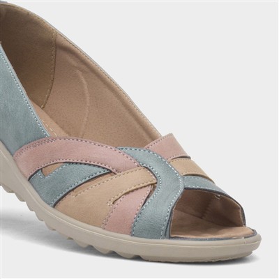 Moira Womens Blue Open Toe Wedge Shoe