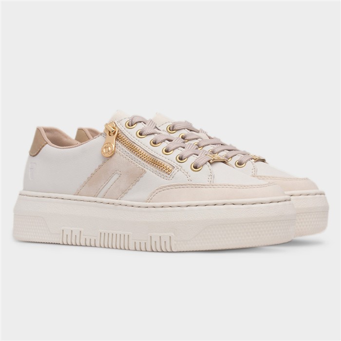 Essen Womens Beige Leather Lace Up Shoe