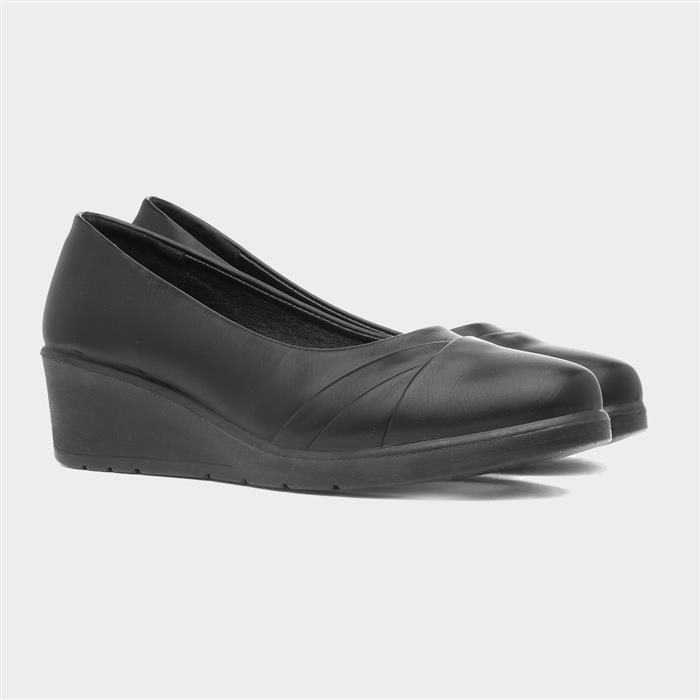 Womens Black Wedge Slip On Casual Shoes