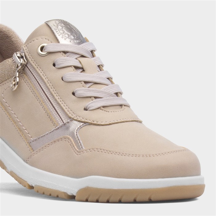 Sophie Womens Beige Lace Up Zip Up Shoe