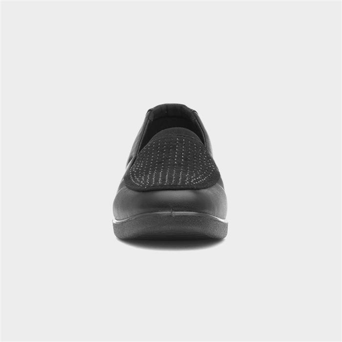 Womens Black Slip On Wedge Diamante Shoe