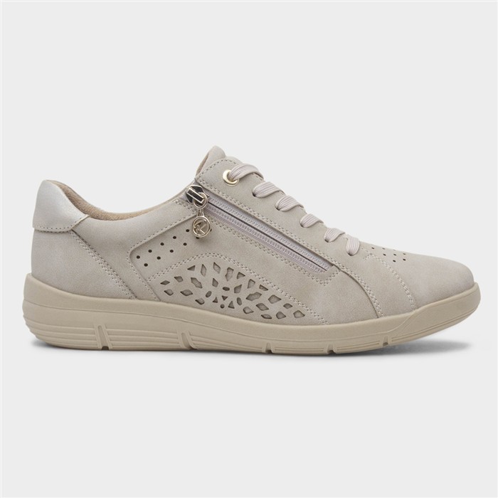Sophia Womens Beige Lace Up Casual Zip Shoe