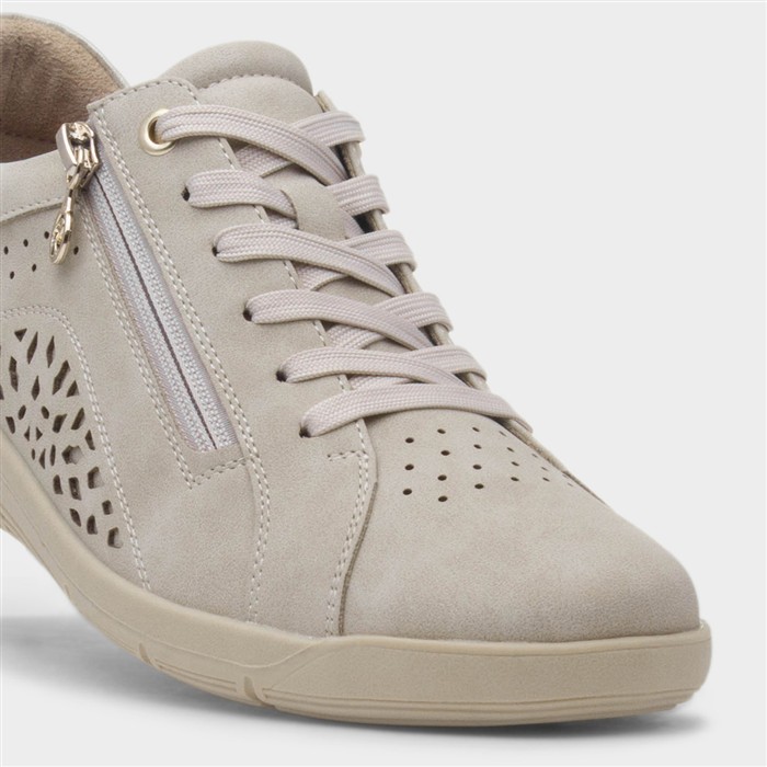 Sophia Womens Beige Lace Up Casual Zip Shoe