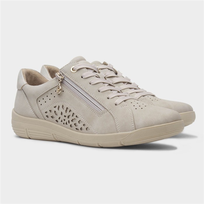 Sophia Womens Beige Lace Up Casual Zip Shoe