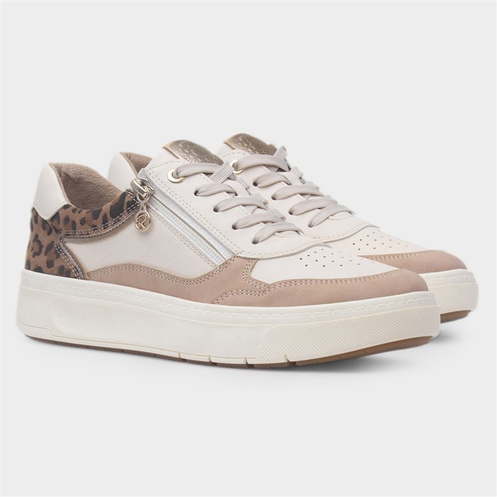 Scarlett Womens Beige Lace Up Chunky Shoe
