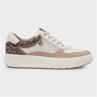 Scarlett Womens Beige Lace Up Chunky Shoe