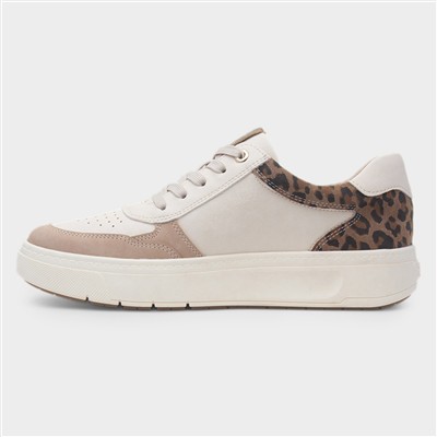 Scarlett Womens Beige Lace Up Chunky Shoe