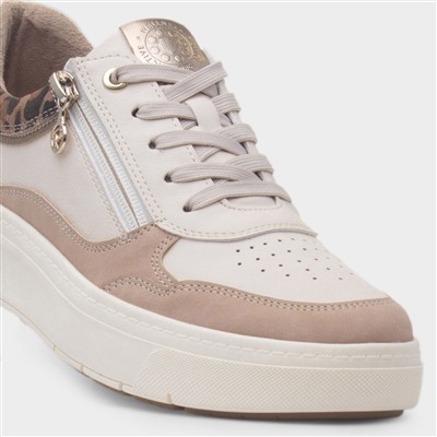 Scarlett Womens Beige Lace Up Chunky Shoe