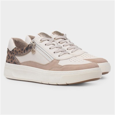Scarlett Womens Beige Lace Up Chunky Shoe