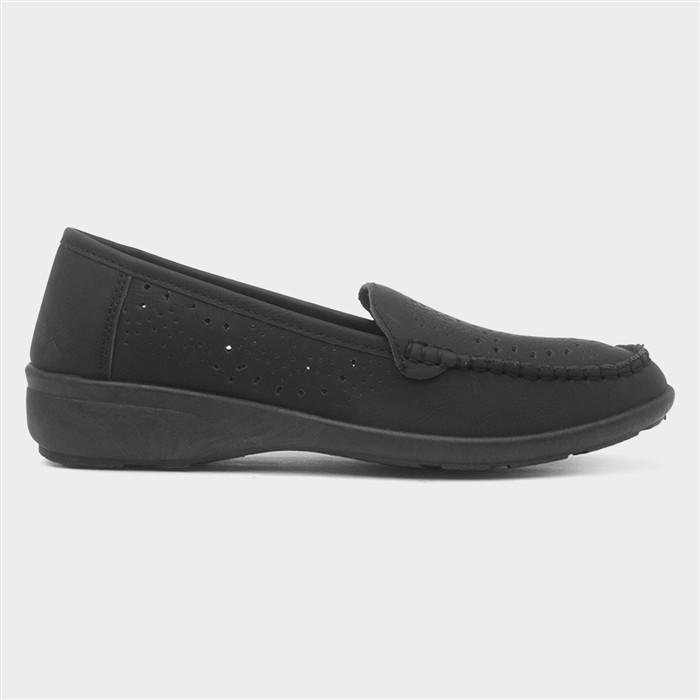 Womens Black Casual Slip On Loafer Shoes