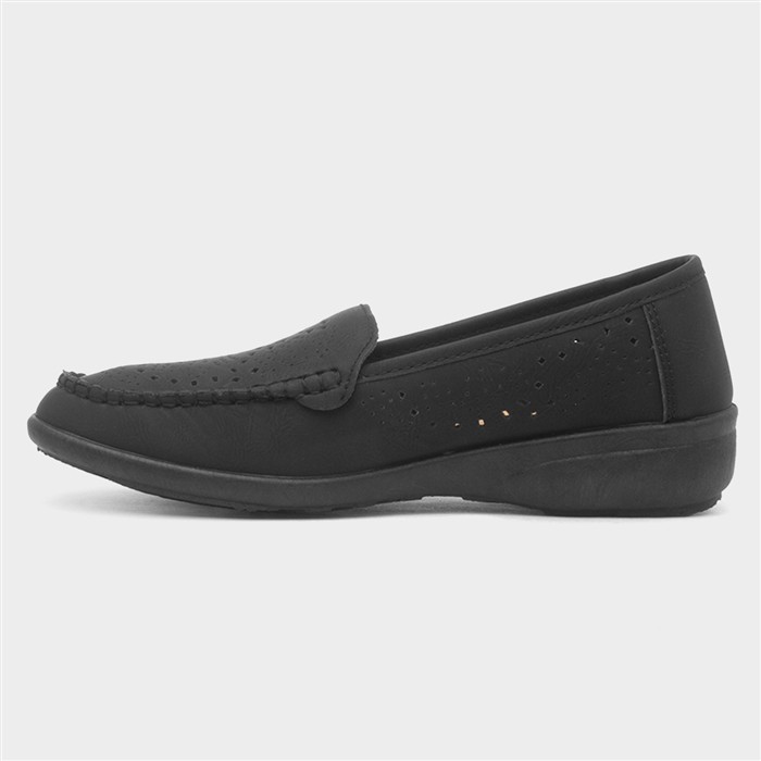 Womens Black Casual Slip On Loafer Shoes