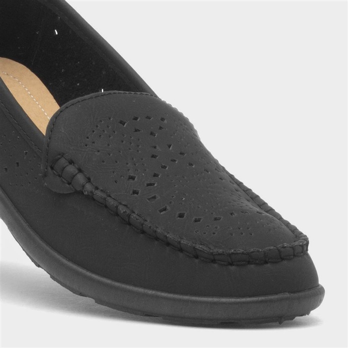 Womens Black Casual Slip On Loafer Shoes