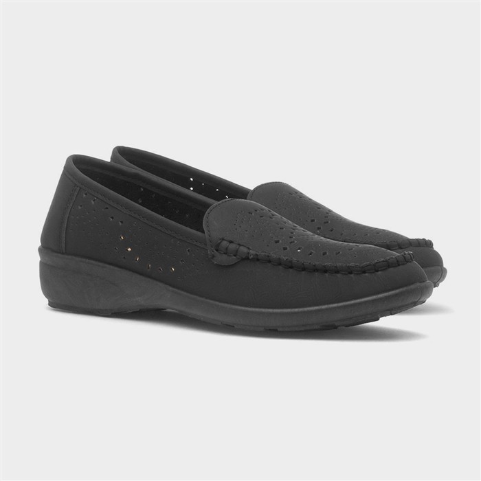 Womens Black Casual Slip On Loafer Shoes