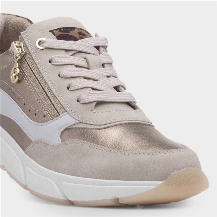 Savannah Womens Beige Lace Up Chunky Shoe