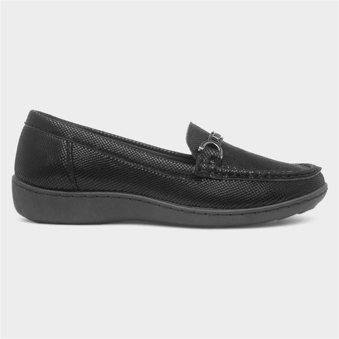 Womens Black Snake Print Slip On Loafer