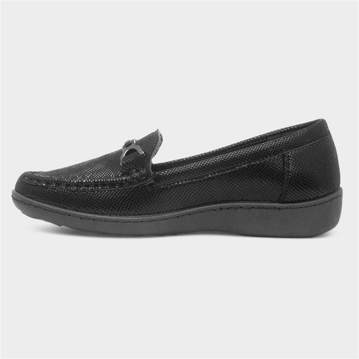 Womens Black Snake Print Slip On Loafer