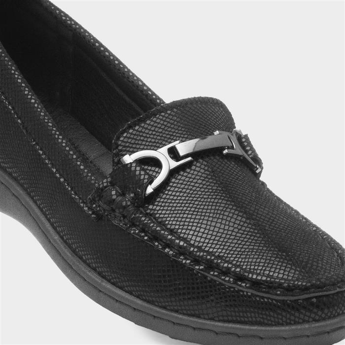 Womens Black Snake Print Slip On Loafer
