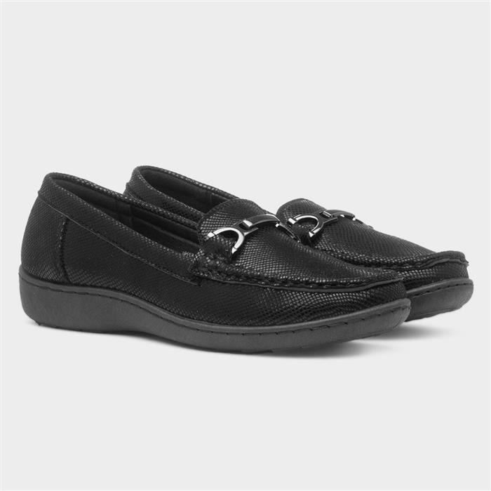 Womens Black Snake Print Slip On Loafer