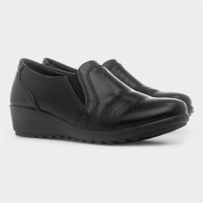 Gemma Womens Black Slip On Wedge Shoe