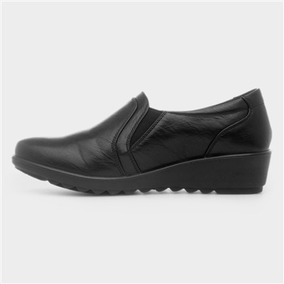 Gemma Black Slip On Wedge Shoe