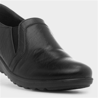 Gemma Black Slip On Wedge Shoe