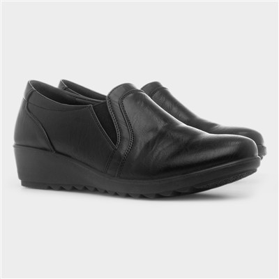 Gemma Black Slip On Wedge Shoe
