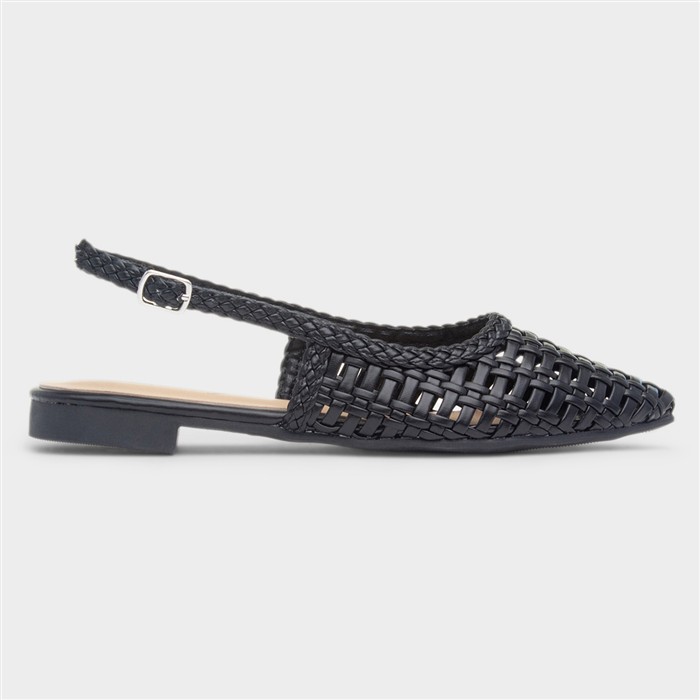 Tia Womens Black Woven Slingback Woven Shoe
