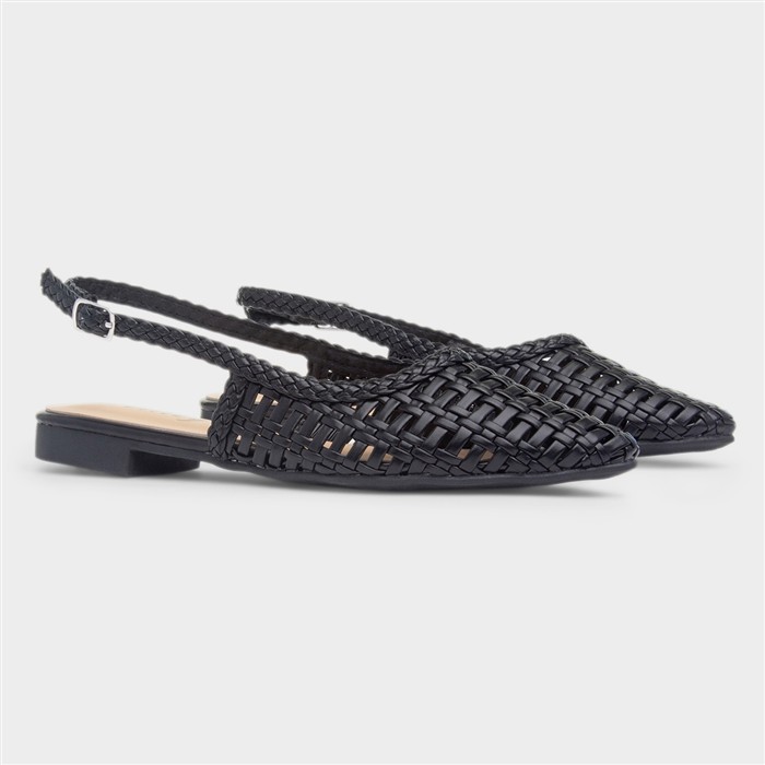 Tia Womens Black Woven Slingback Woven Shoe