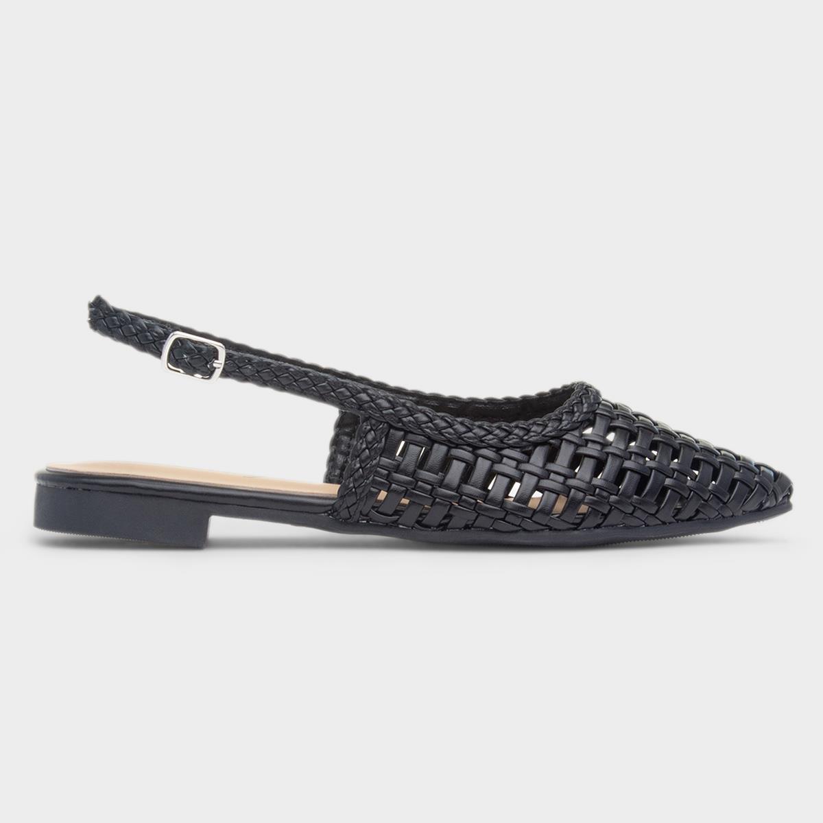 Tia Womens Black Woven Slingback Shoe