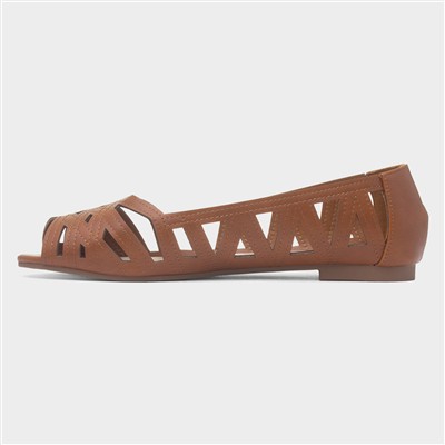 Renee Womens Tan Open Wide Fit Ballerina