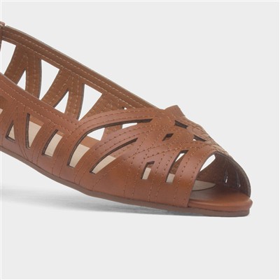 Renee Womens Tan Open Wide Fit Ballerina