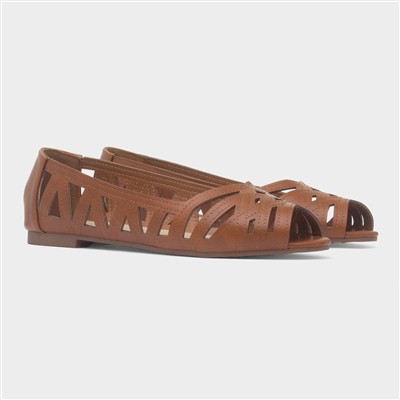 Renee Womens Tan Open Wide Fit Ballerina
