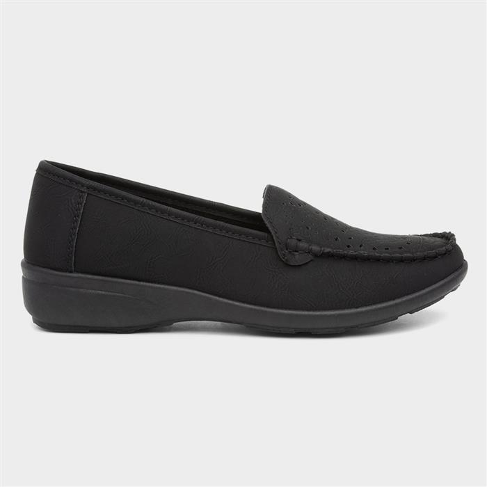 Womens Black Casual Slip On Loafer Shoe